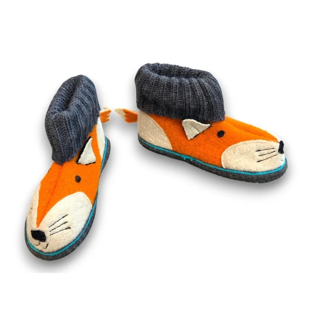 Garnet Hill Slippers Bootie Orange Red Fox 100% Felted Boiled Wool Boys Kids 11